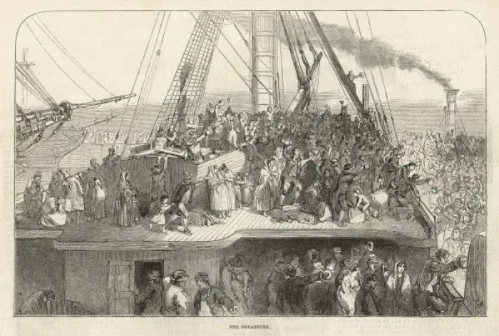 Framed Print : Emigrant Ship Departs