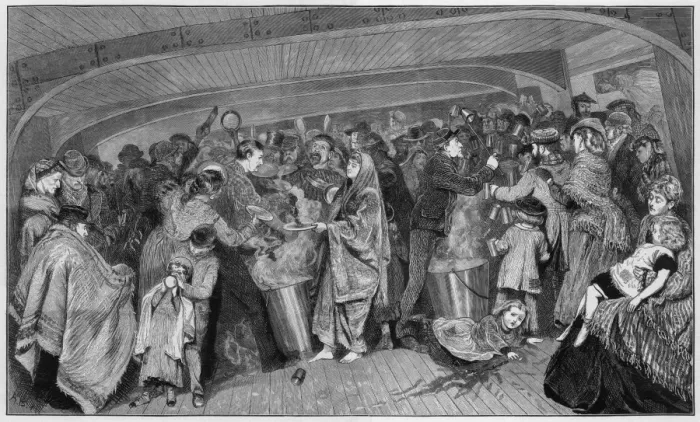 Framed Print : Emigrant Ship Mealtime Framed Print : Emigrant Ship Mealtime