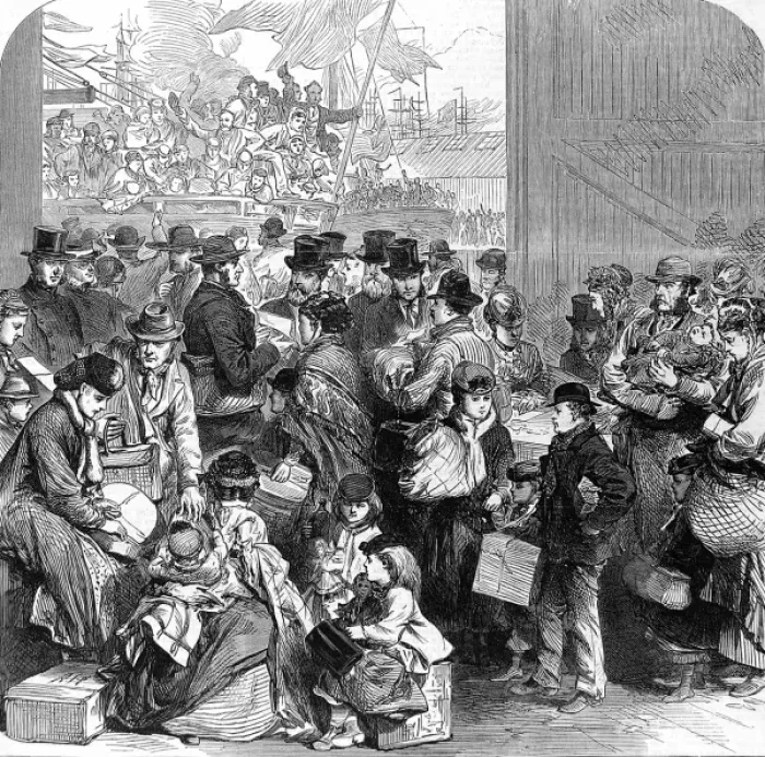 Framed Print : Emigrants about to board the Ganges, London, 1870