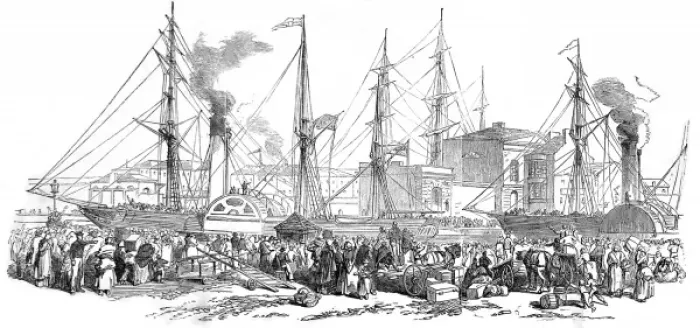 Framed Print : Emigration. Departure of the Nimrod and Athlone Steamers Framed Print : Emigration. Departure of the Nimrod and Athlone Steamers
