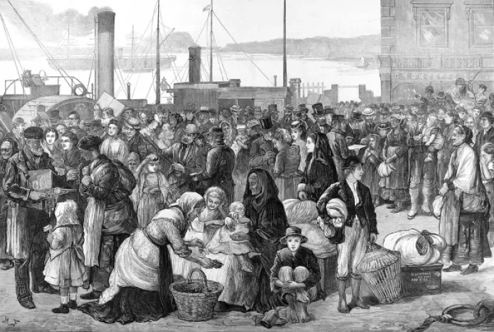 Framed Print : Emigration. Irish Emigrants Leaving Queenstown Harbour Framed Print : Emigration. Irish Emigrants Leaving Queenstown Harbour