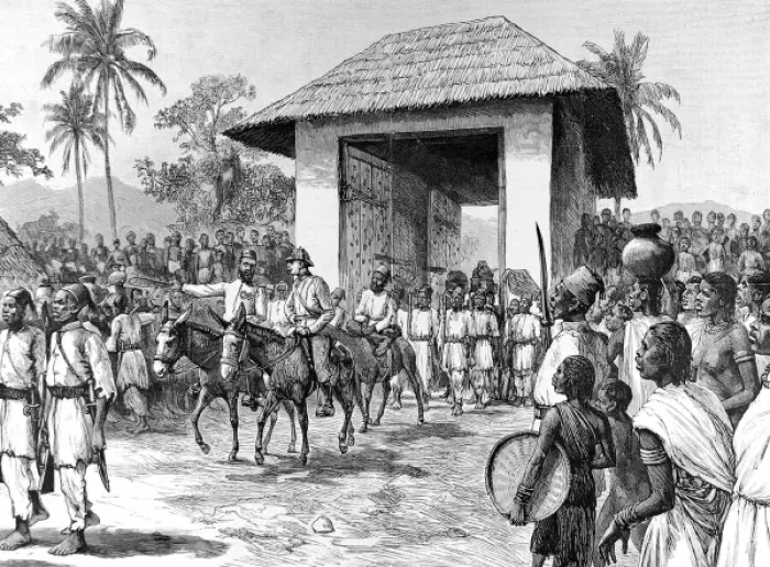Framed Print : Emin Pasha and Mr. Jephson entering Dufile, 1888
