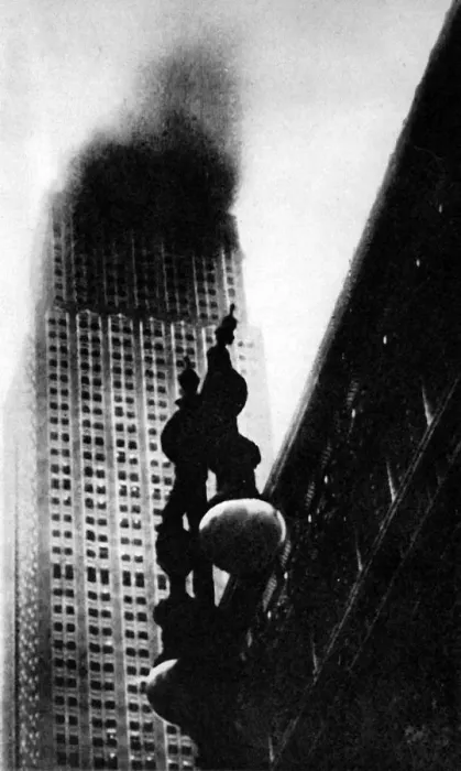 Framed Print : The Empire State Building, New York, on Fire, 1945 Framed Print : The Empire State Building, New York, on Fire, 1945