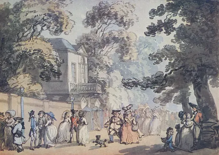 Framed Print : The End of the Mall (Spring Gardens) by Thomas Rowlandson Framed Print : The End of the Mall (Spring Gardens) by Thomas Rowlandson
