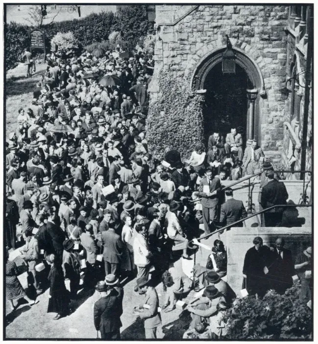 Framed Print : Enemy aliens queue to register outside church, Sept 1939
