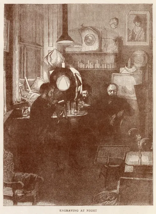Framed Print : Engravers work through the night to produce the latest news for that week Framed Print : Engravers work through the night to produce the latest news for that week