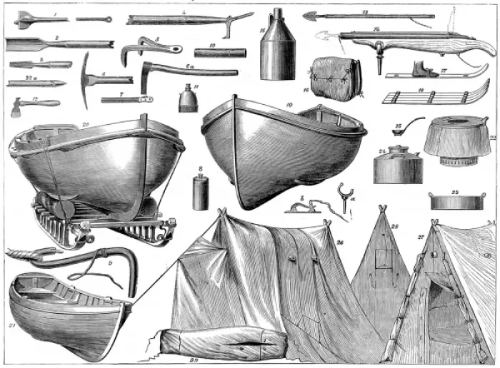 Framed Print : Equipment used in the British Arctic Expedition, 1875-1876 Framed Print : Equipment used in the British Arctic Expedition, 1875-1876