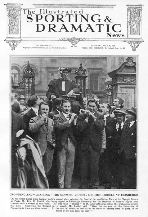 Framed Print : Eric Liddell celebrating his Olympic win at Edinburgh Univer Framed Print : Eric Liddell celebrating his Olympic win at Edinburgh Univer