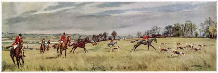 Framed Print : Essex Union hunt. By Canewdon Church in the marshes by the River Crouch. Date: 1937 Framed Print : Essex Union hunt. By Canewdon Church in the marshes by the River Crouch. Date: 1937