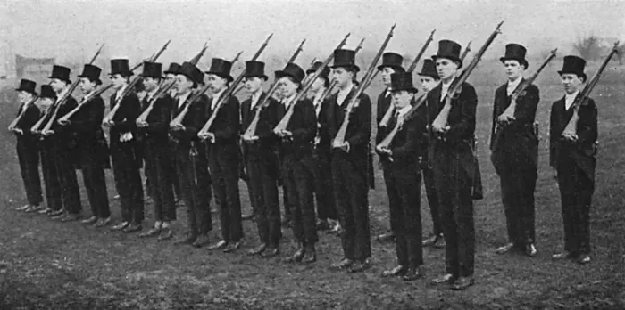 Framed Print : Eton College Office Training Corps drilling before lessons Framed Print : Eton College Office Training Corps drilling before lessons