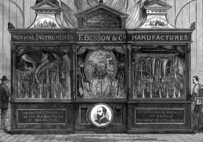 Framed Print : Exhibit of Bessons musical instruments, 1885 Framed Print : Exhibit of Bessons musical instruments, 1885