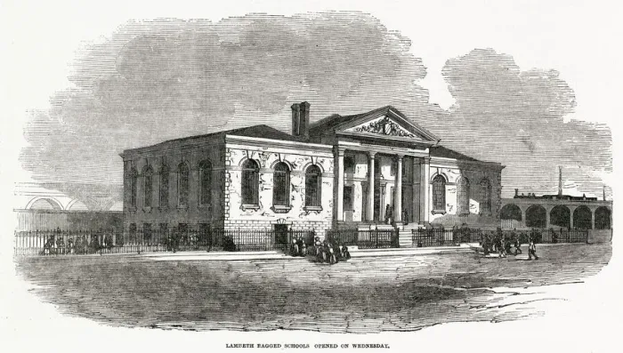 Framed Print : Exterior of the new Lambeth walk, Ragged School, erected by Mr Framed Print : Exterior of the new Lambeth walk, Ragged School, erected by Mr