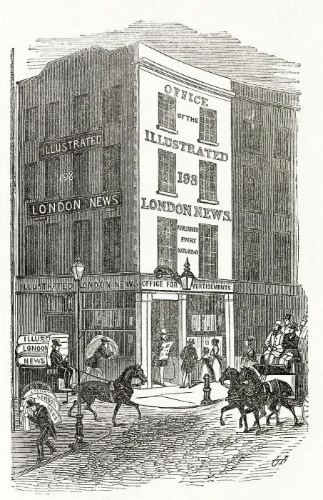 Framed Print : Exterior of the publishing office of The Illustrated London News, at 198 Strand on the corner with Milford Lane London. When it was first established the weekly news magazine was publishing every Saturday Framed Print : Exterior of the publishing office of The Illustrated London News, at 198 Strand on the corner with Milford Lane London. When it was first established the weekly news magazine was publishing every Saturday