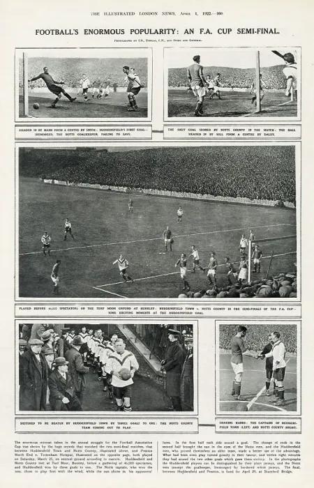 Framed Print : F.A. Cup Semi-Final - Huddersfield vs. Notts County at Turf Moor, Burnley. Huddersfield won 3-1. Date: 1922 Framed Print : F.A. Cup Semi-Final - Huddersfield vs. Notts County at Turf Moor, Burnley. Huddersfield won 3-1. Date: 1922