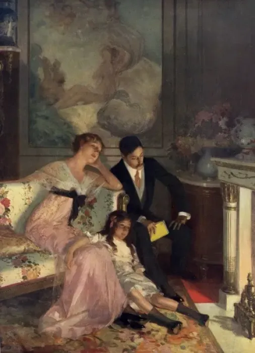 Framed Print : Family Reading by Rene Lelong Framed Print : Family Reading by Rene Lelong
