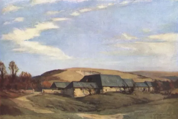 Framed Print : A Farm in Sussex by E. T. Holding Framed Print : A Farm in Sussex by E. T. Holding