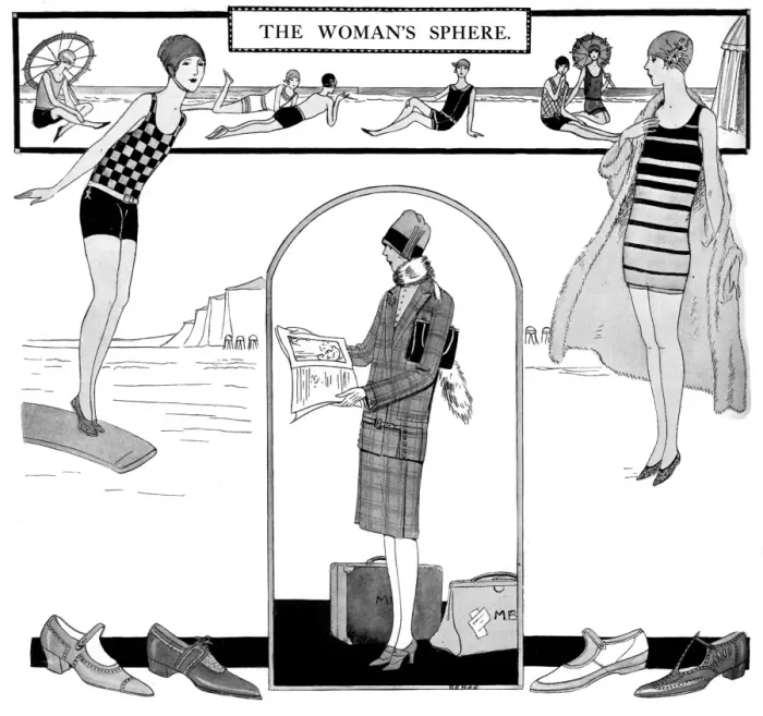 Framed Print : Fashionable bathing suits of the 1920s Framed Print : Fashionable bathing suits of the 1920s