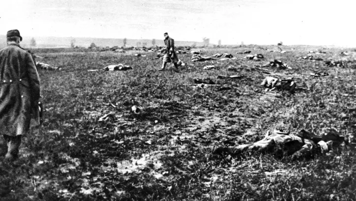 Framed Print : After a fight in Champagne: Bodies of fallen German soldiers strewn over a battlefield after action Framed Print : After a fight in Champagne: Bodies of fallen German soldiers strewn over a battlefield after action