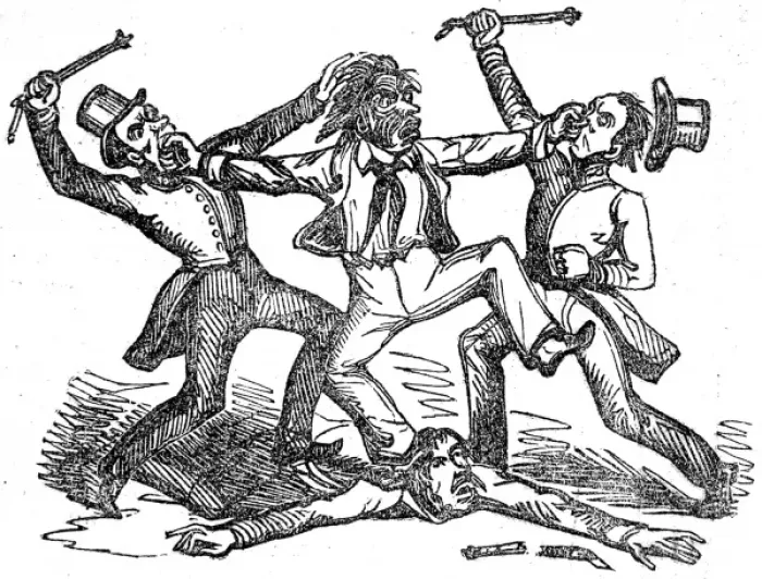 Framed Print : Fight between a Maori and three Europeans, 1842