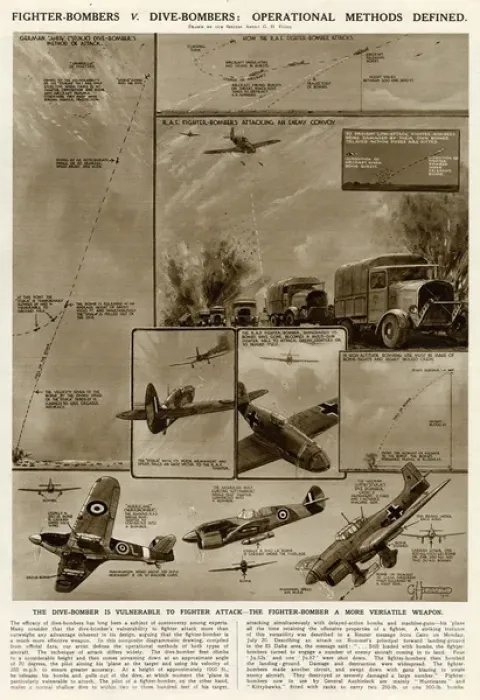 Framed Print : Fighter bombers v. dive bombers by G. H. Davis Framed Print : Fighter bombers v. dive bombers by G. H. Davis