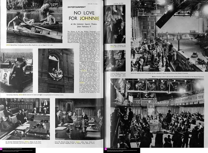 Framed Print : The filming of No Love for Johnnie (1961) - The Sphere - January 28, 1961 p138-139 Date: 1961