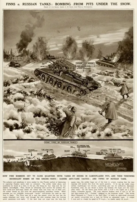 Framed Print : Finns v. Russian tanks by G. H. Davis Framed Print : Finns v. Russian tanks by G. H. Davis