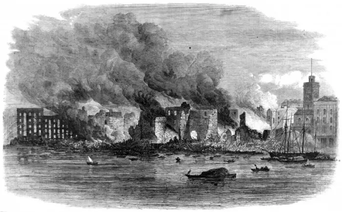 Framed Print : Fire at Cottons Wharf, Southwark, 1861 Framed Print : Fire at Cottons Wharf, Southwark, 1861