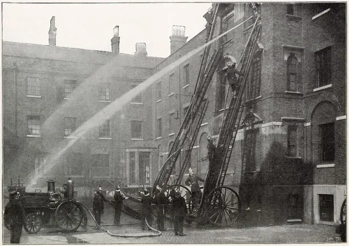 Framed Print : Fire drill at Southwark headquarters. Date: 1896 Framed Print : Fire drill at Southwark headquarters. Date: 1896