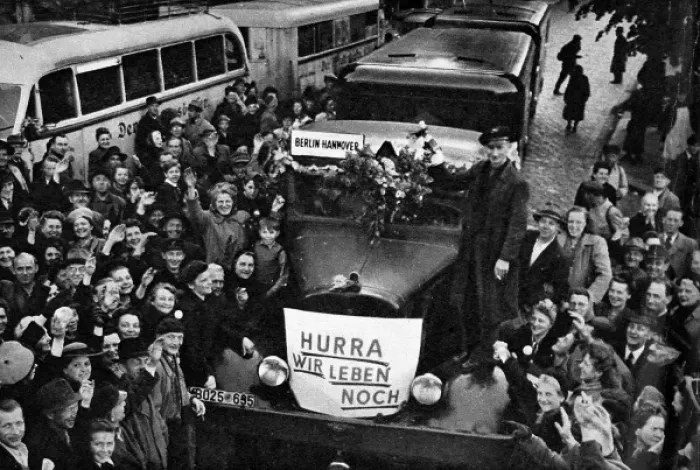 Framed Print : The First Bus out of West Berlin after the Blockade, 1949 Framed Print : The First Bus out of West Berlin after the Blockade, 1949