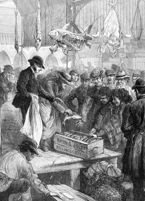 Framed Print : A Fish Auction in Columbia Market Framed Print : A Fish Auction in Columbia Market