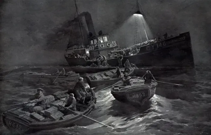Framed Print : The Fishing Fleets in the North Sea: A Night Scene off the D