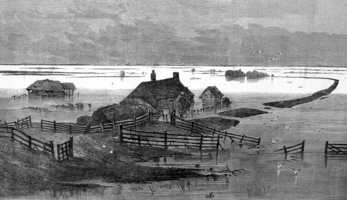 Framed Print : The flooded fens around the Coffer Dam. Farmland drowned in