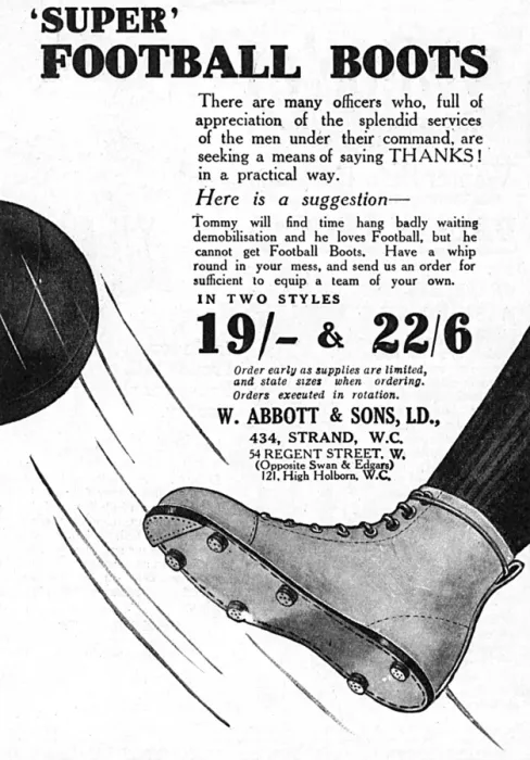 Framed Print : Football boots advertisement, end of WW1 Framed Print : Football boots advertisement, end of WW1