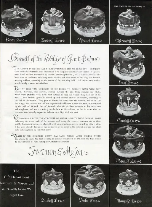 Framed Print : Fortnum and Mason ad for coronets Framed Print : Fortnum and Mason ad for coronets