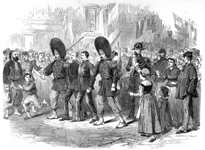 Framed Print : Franco-Prussian War. First German Prisoners brought into Met Framed Print : Franco-Prussian War. First German Prisoners brought into Met
