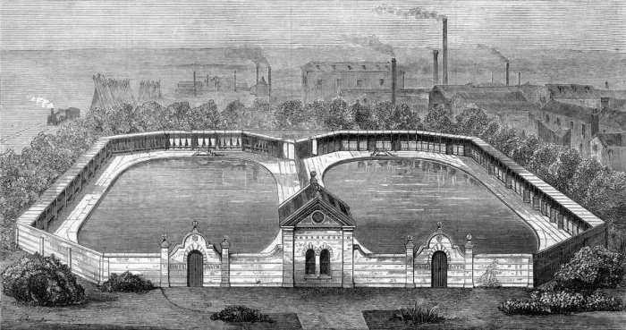 Framed Print : Free swimming baths for men and boys, Derby
