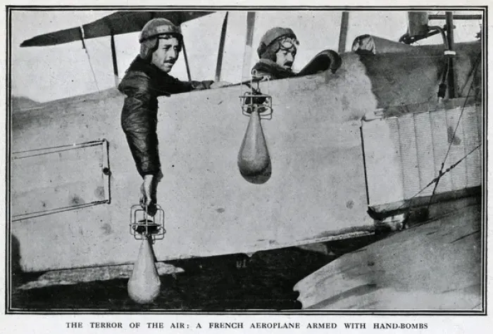 Framed Print : French aeroplane with hand bombs, WW1 Framed Print : French aeroplane with hand bombs, WW1
