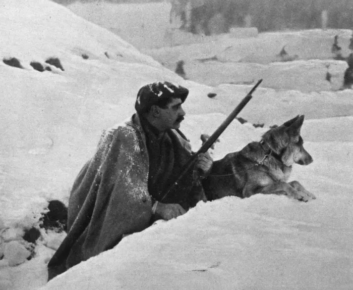 Framed Print : A French alpine soldier on sentry duty with his Eskimo sent Framed Print : A French alpine soldier on sentry duty with his Eskimo sent