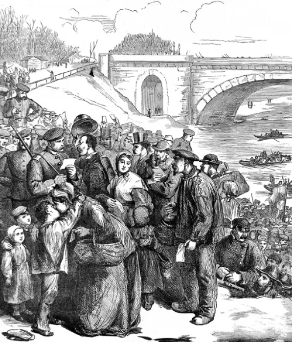Framed Print : French Civilians going into the Prussian Lines for Bread; Fr