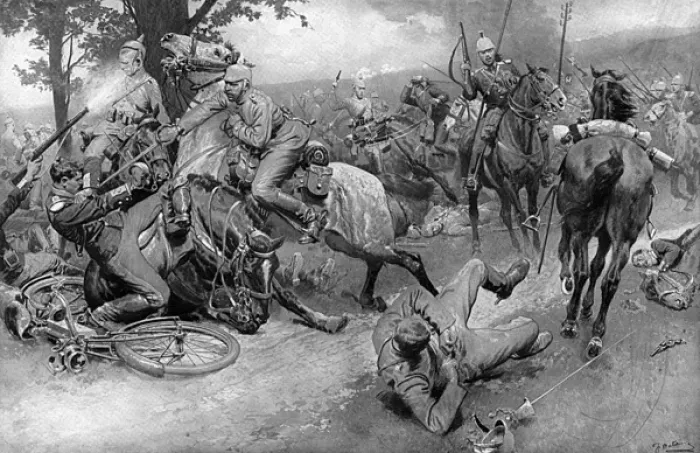 Framed Print : French and German cavalry encounter Framed Print : French and German cavalry encounter