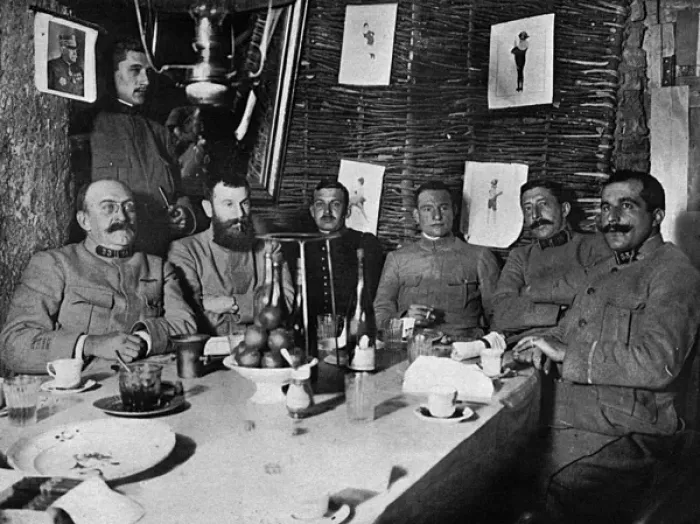 Framed Print : French officers in an underground shelter, WW1 Framed Print : French officers in an underground shelter, WW1