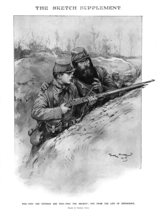 Framed Print : French soldiers - an old hand and new recruit by Georges Sco Framed Print : French soldiers - an old hand and new recruit by Georges Sco