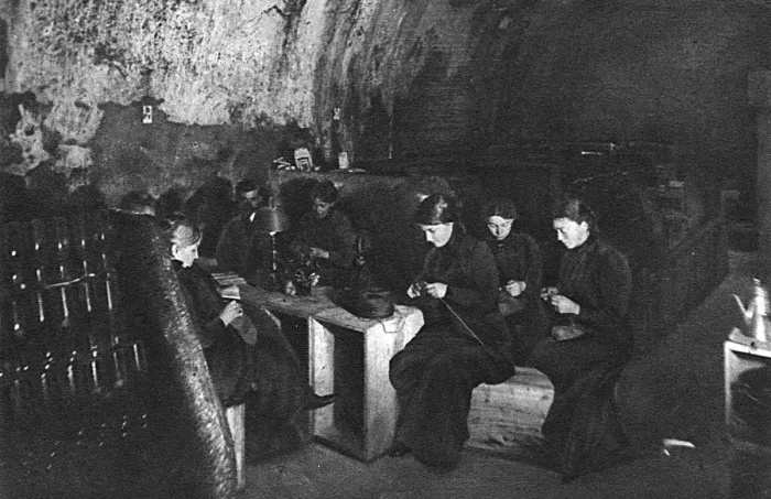 Framed Print : French women knitting in wine cellar, Rheims, WW1 Framed Print : French women knitting in wine cellar, Rheims, WW1