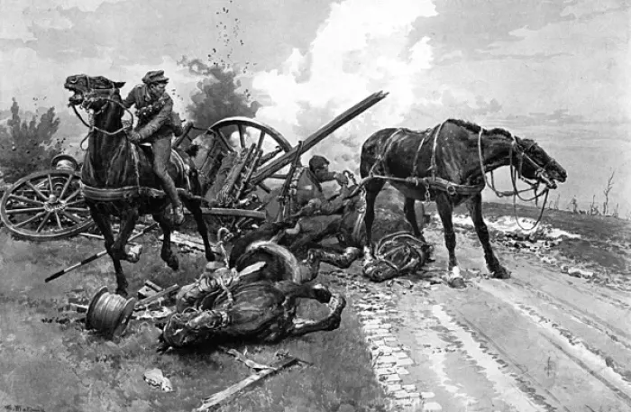Framed Print : Gallipoli - bringing in horses by Matania, WW1 Framed Print : Gallipoli - bringing in horses by Matania, WW1