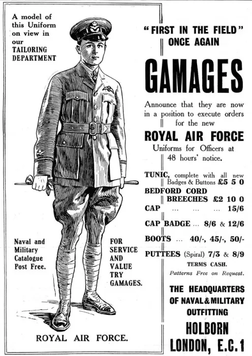 Framed Print : Gamages Royal Air Force uniform advertisement Framed Print : Gamages Royal Air Force uniform advertisement
