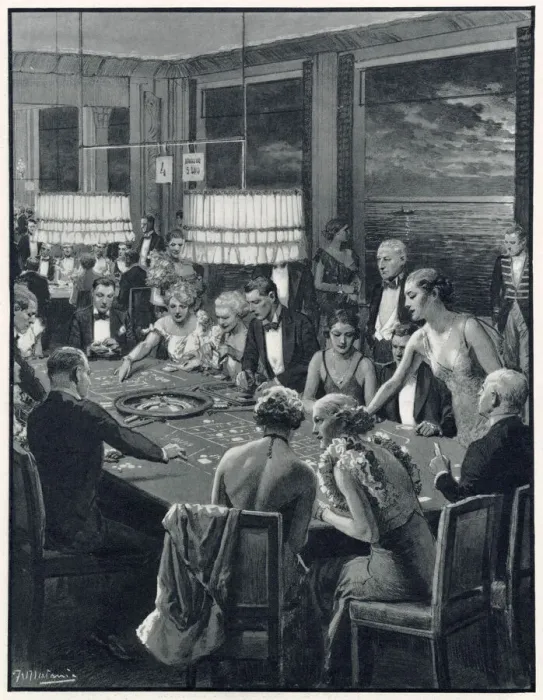 Framed Print : Gambling taking place on a terrace on a summers evening in Monte Carlo. Date: 1934