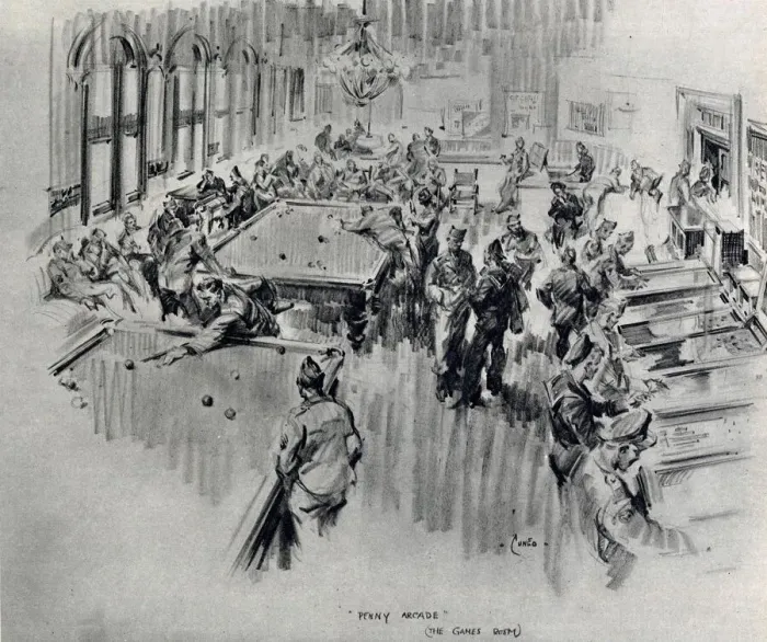 Framed Print : The Games Room, or Penny Arcade at the American Red Cross Club, Rainbow Corner