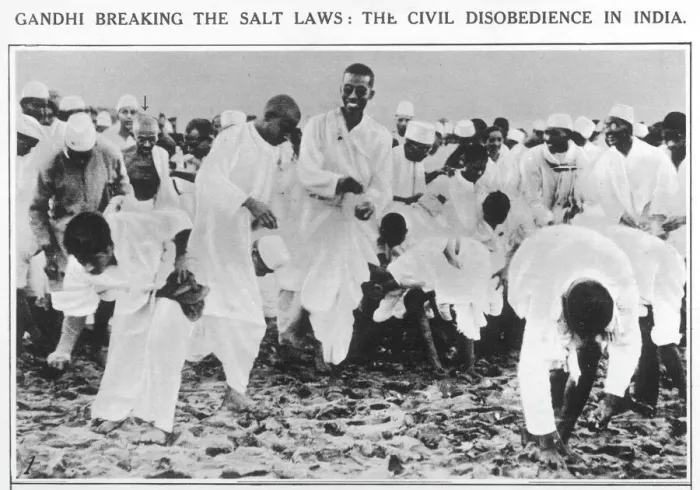 Framed Print : Gandhi breaking the Salt Laws - the civil disobedience in In Framed Print : Gandhi breaking the Salt Laws - the civil disobedience in In