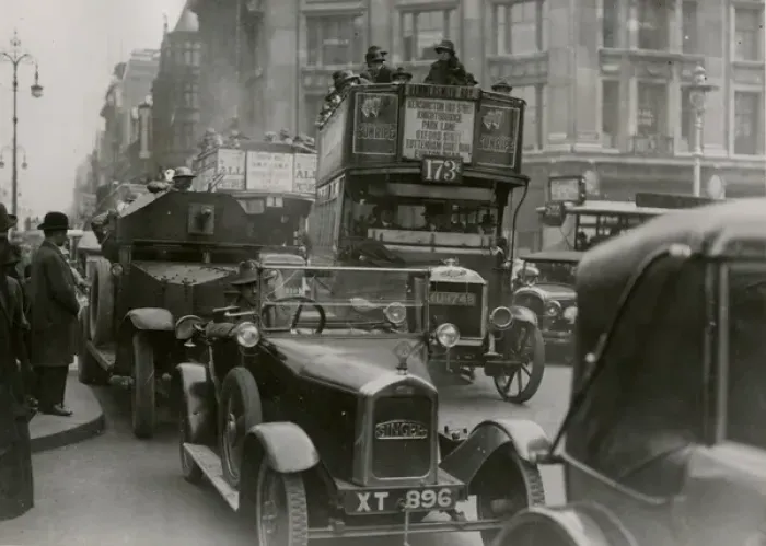 Framed Print : General Strike 1926: Armoured car in London streets Framed Print : General Strike 1926: Armoured car in London streets