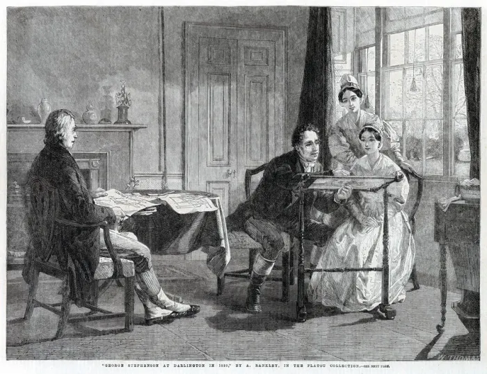 Framed Print : George Stephenson at Darlington - embroidery